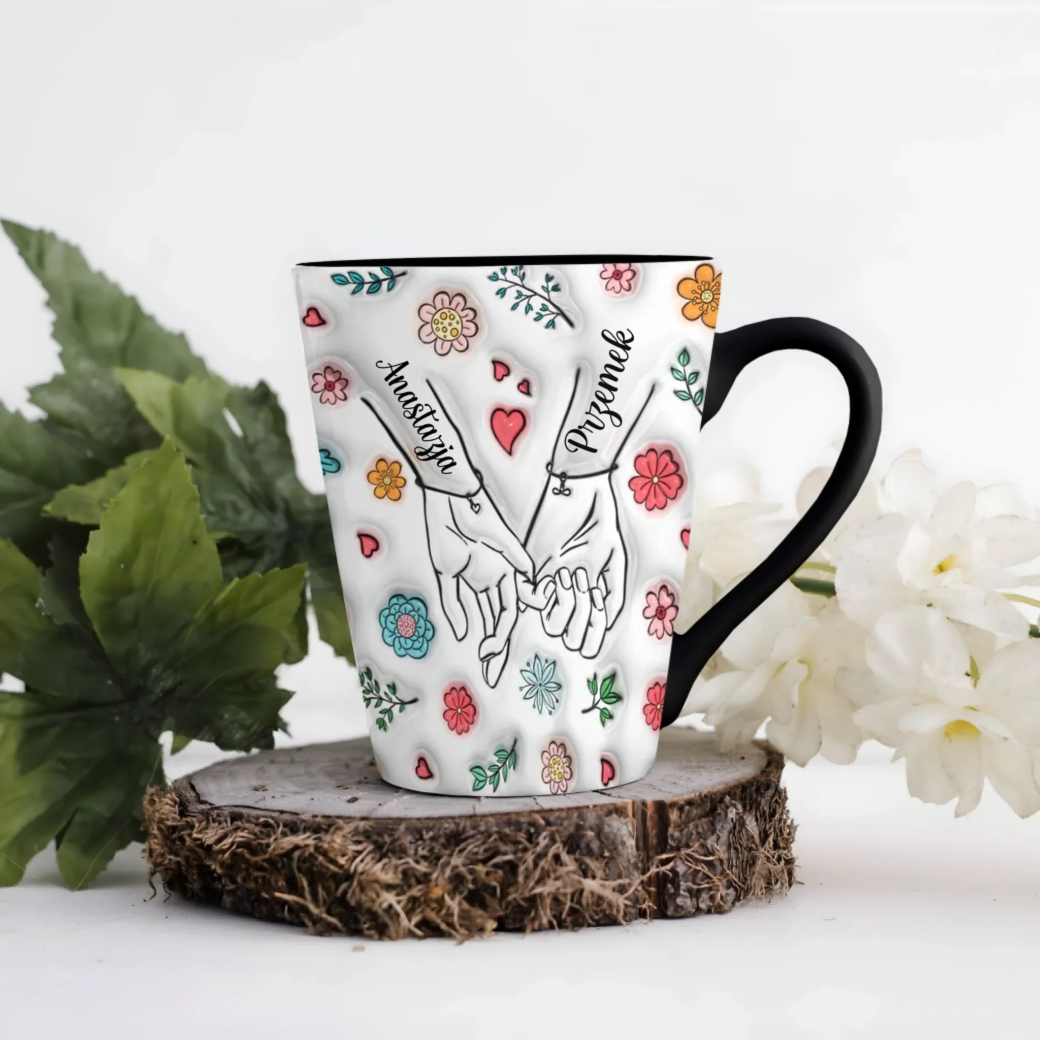 Hrnek pro páry - propletené malíčky - Latte Hrnek (300ml) - Černý
