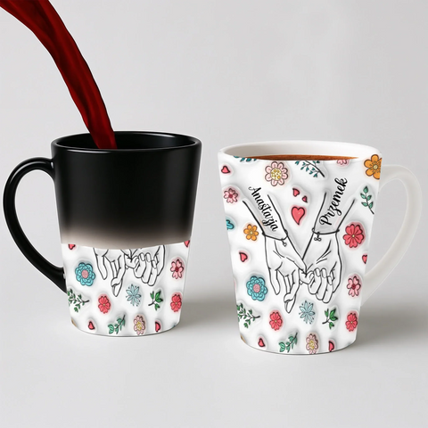 Hrnek pro páry - propletené malíčky - Latte Hrnek (300ml) - Magický (měnící barvu)