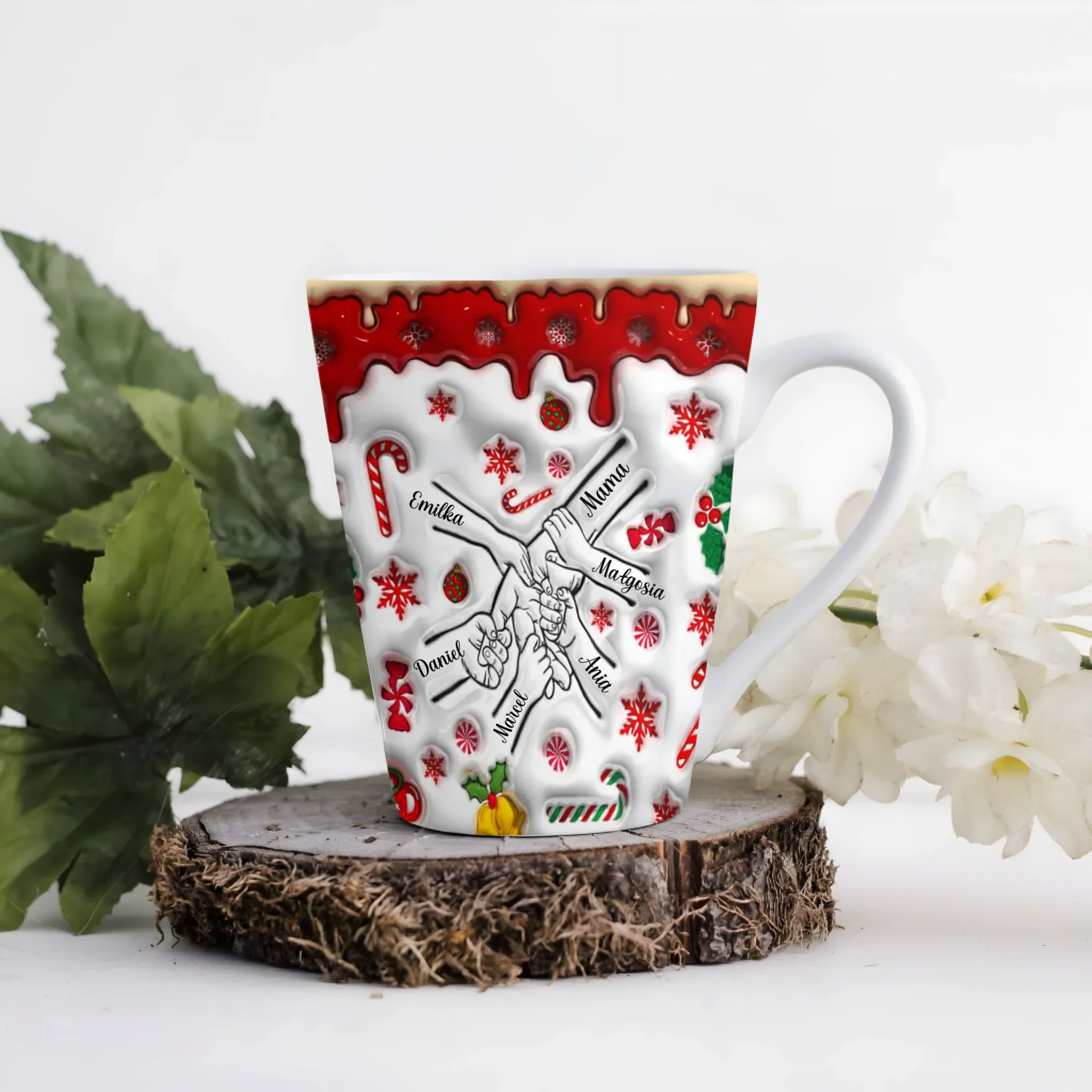 Vánoční hrnek pro maminku - poleva a vločky - Latte Hrnek (300ml) - Bílý