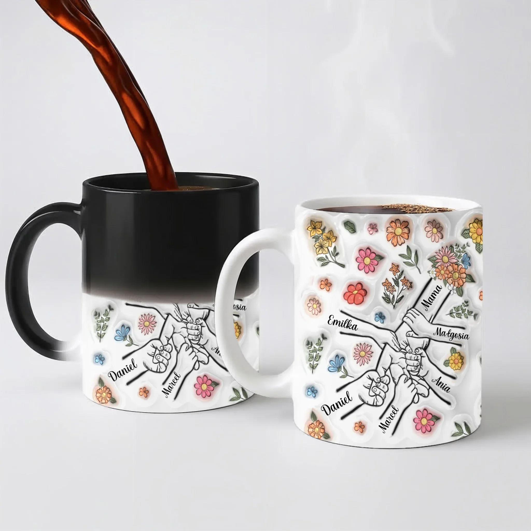 Hrnek pro rodinu - ruce na rozkvetlé louce - Hrnek (330ml) - Magický (měnící barvu)