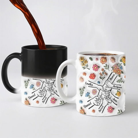 Hrnek pro rodinu - ruce na rozkvetlé louce - Hrnek (330ml) - Magický (měnící barvu)