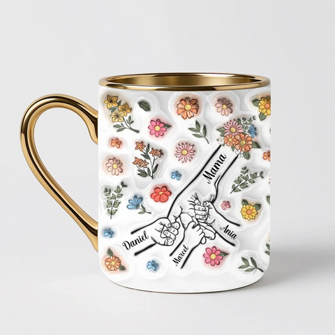 Hrnek pro rodinu - ruce na rozkvetlé louce - Elegantní hrnek (330ml) - Bílý