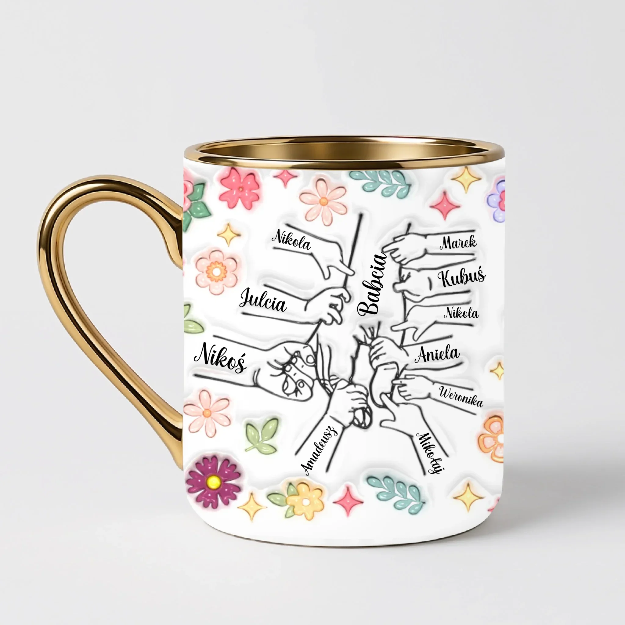 Hrnek pro babičku - jména vnoučat - Elegantní hrnek (330ml) - Bílý