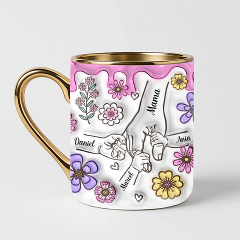 Hrnek pro maminku - růžová poleva a květy - Elegantní hrnek (330ml) - Bílý