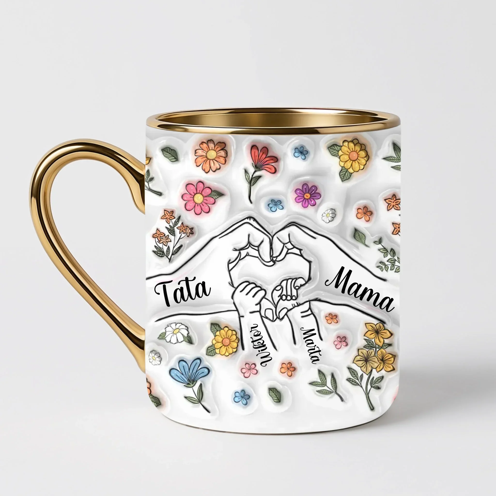 Hrnek pro maminku a tátu - srdce z dlaní - Elegantní hrnek (330ml) - Bílý