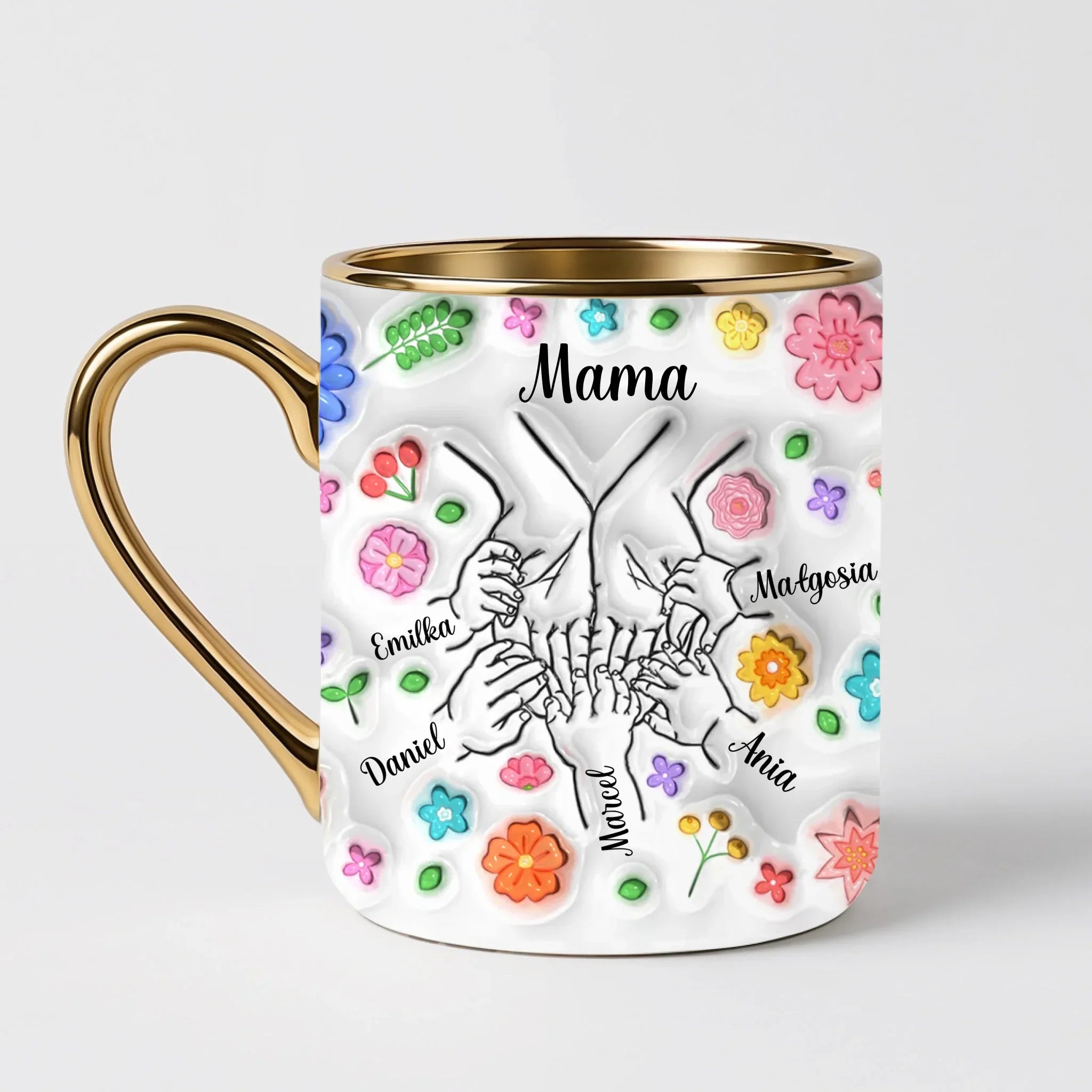 Hrnek pro maminku - spojené ruce rodiny - Elegantní hrnek (330ml) - Bílý
