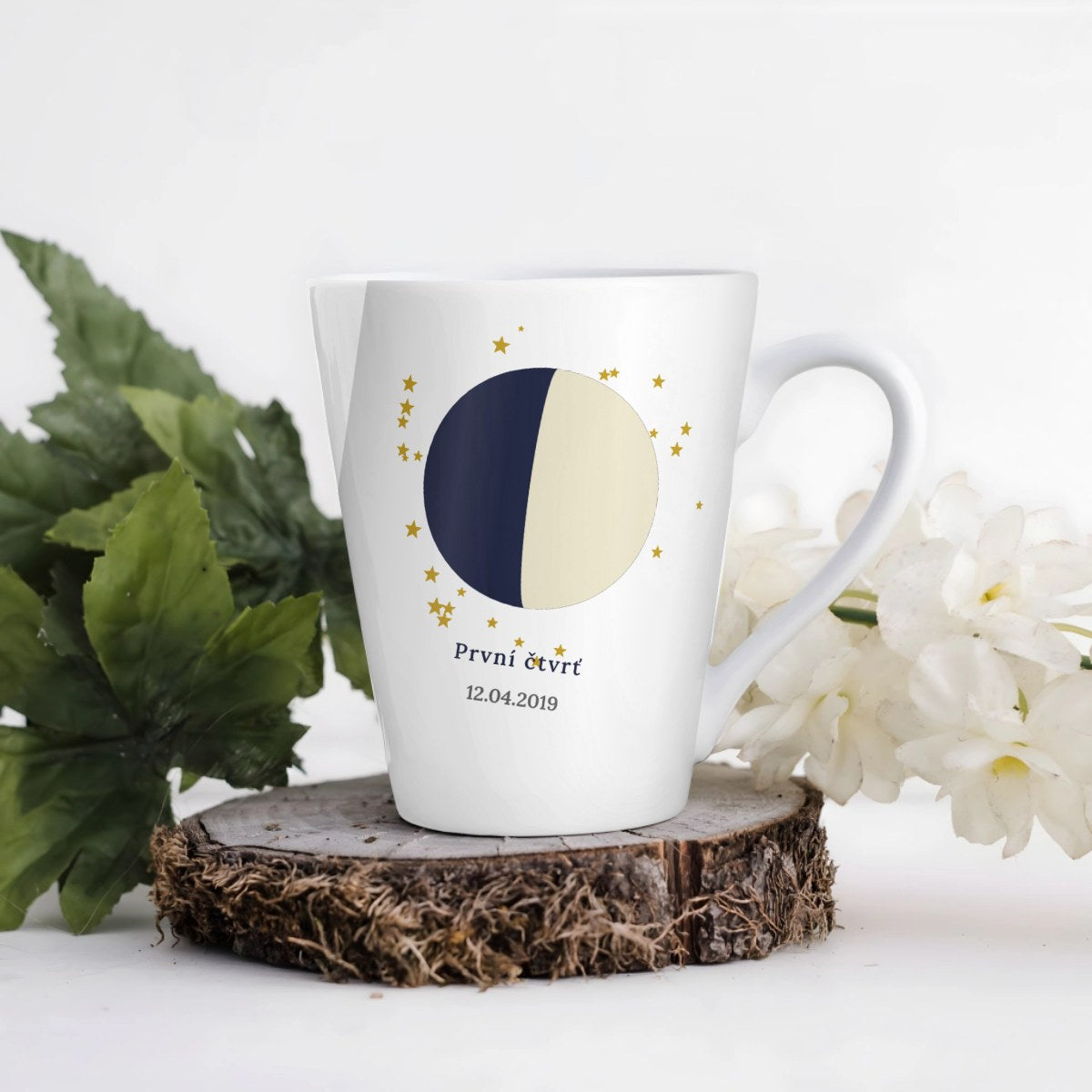 Hrnek s fází Měsíce ze dne narození - Latte Hrnek (300ml), Bílý