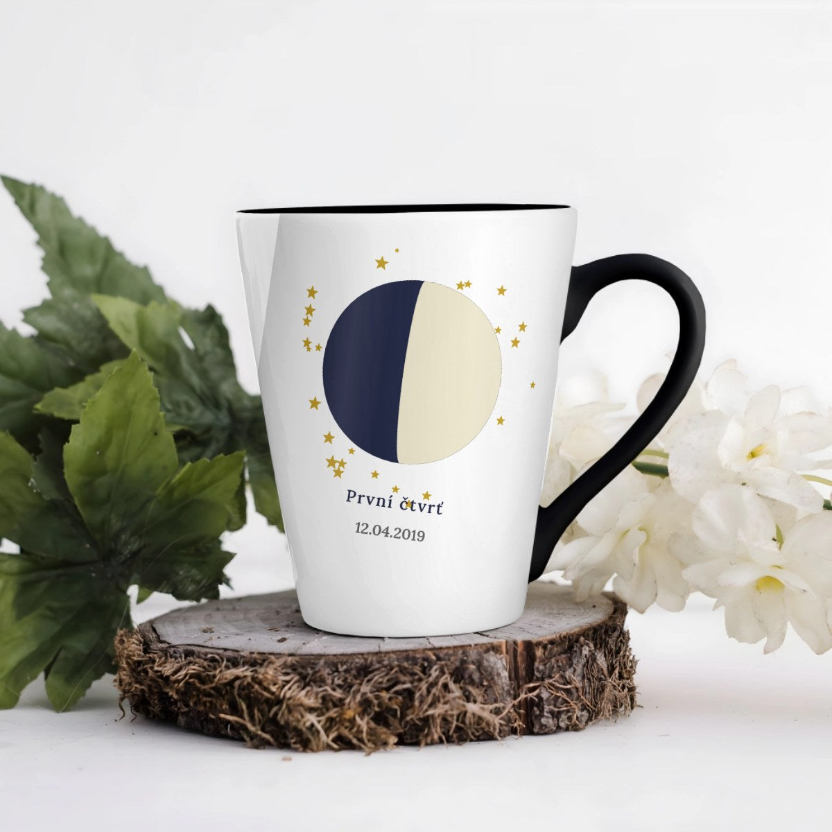 Hrnek s fází Měsíce ze dne narození - Latte Hrnek (300ml), Černý