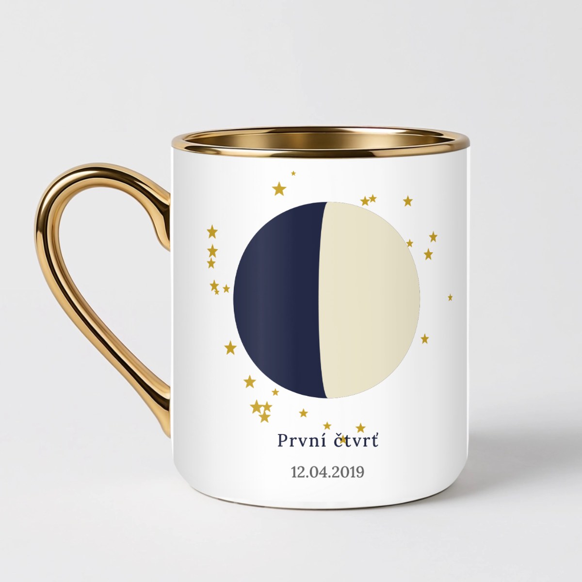 Hrnek s fází Měsíce ze dne narození - Elegantní hrnek (330ml), Bílý