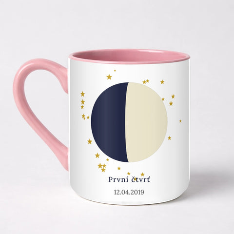 Hrnek s fází Měsíce ze dne narození - Elegantní hrnek (330ml), Růžový