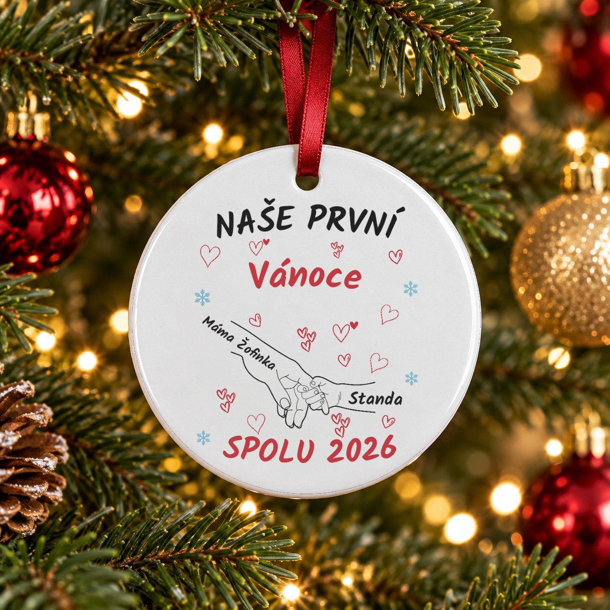 Vánoční keramická ozdoba pro maminku a dítě - kulatá