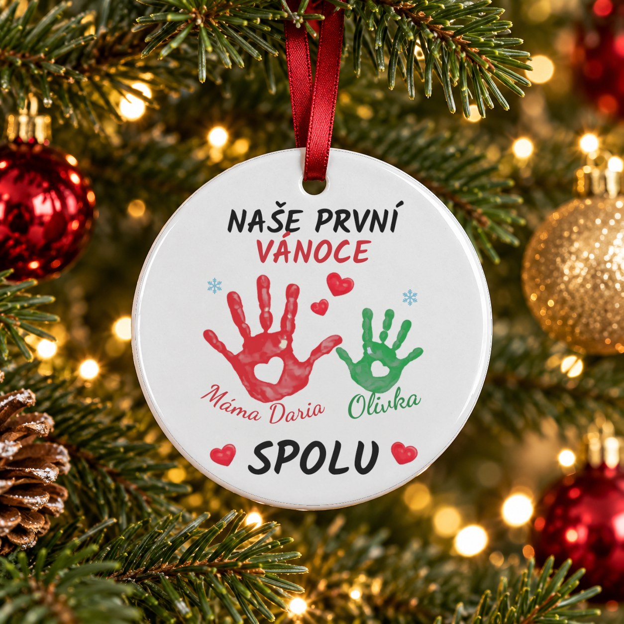 Vánoční keramická ozdoba pro maminku a dítě - kulatá