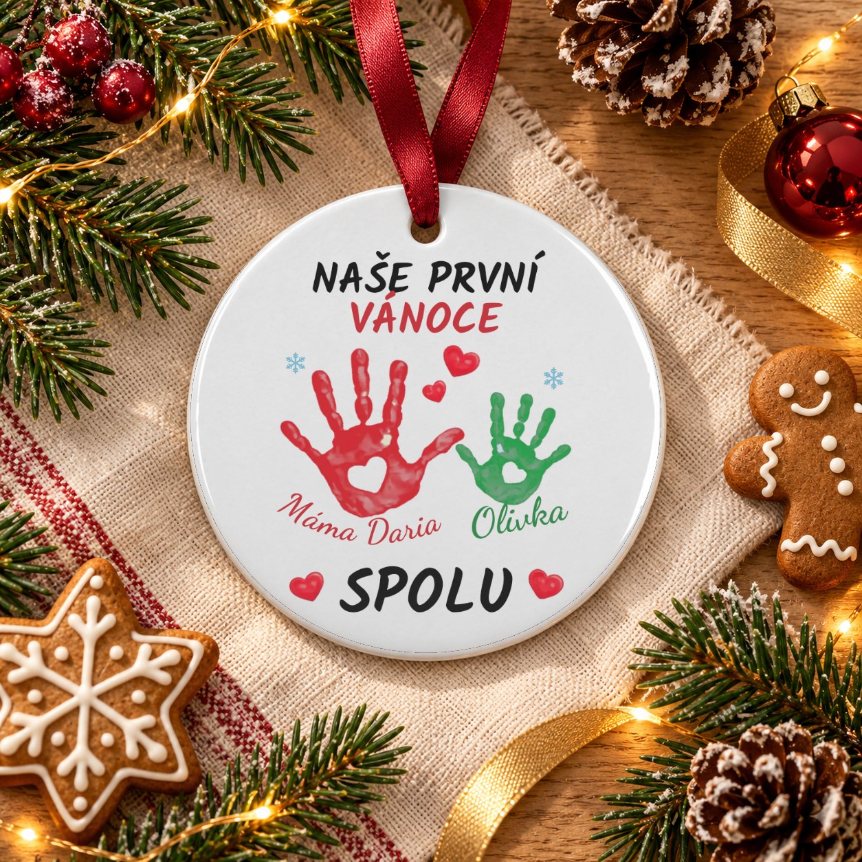 Vánoční keramická ozdoba pro maminku a dítě - kulatá