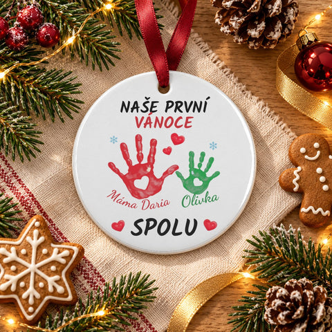 Vánoční keramická ozdoba pro maminku a dítě - kulatá
