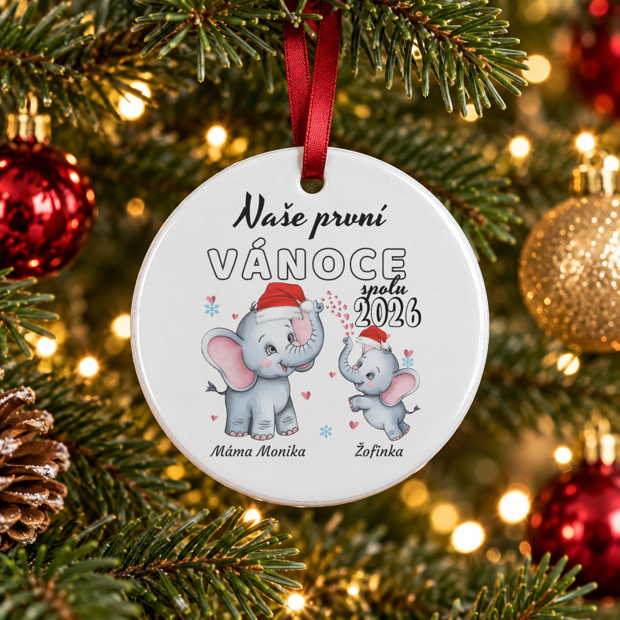 Vánoční keramická ozdoba pro maminku a dítě - kulatá