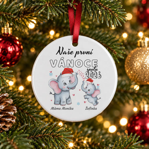 Vánoční keramická ozdoba pro maminku a dítě - kulatá