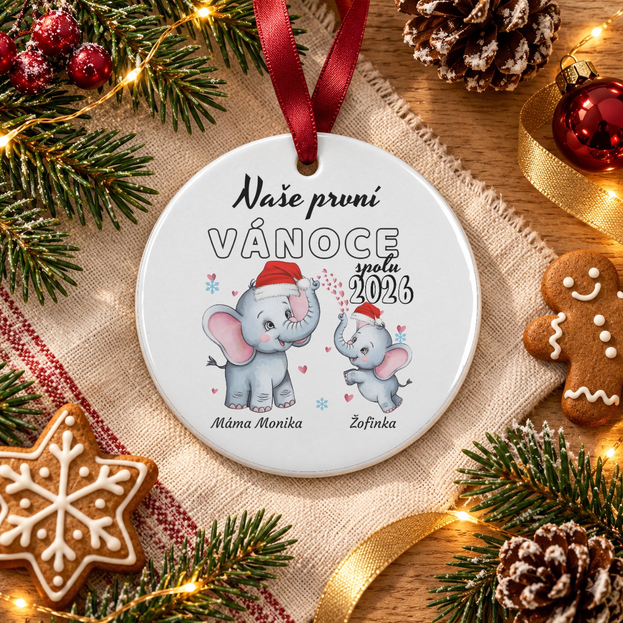 Vánoční keramická ozdoba pro maminku a dítě - kulatá