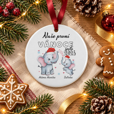 Vánoční keramická ozdoba pro maminku a dítě - kulatá