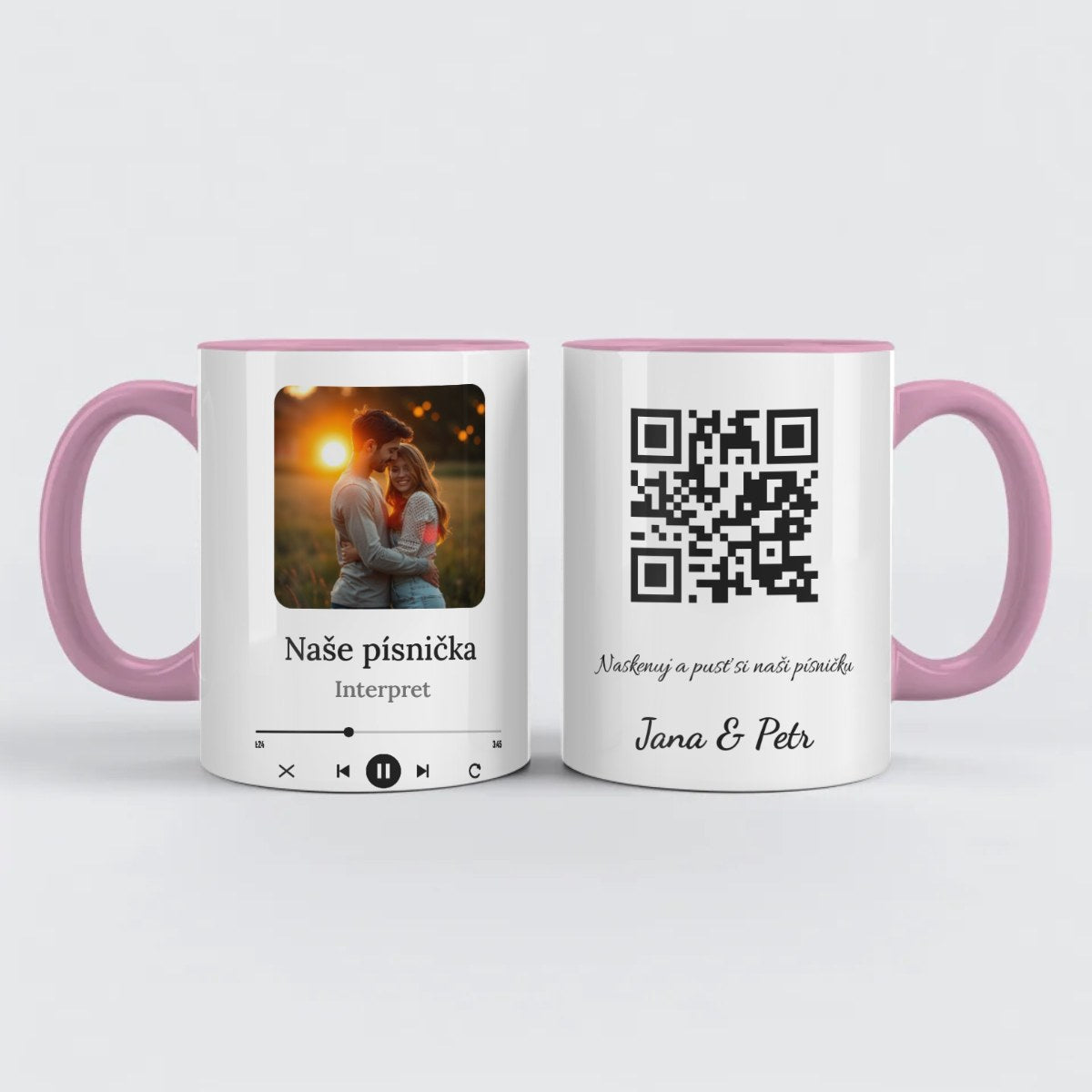 Hrnek s fotkou a QR kódem na vaši písničku - Hrnek (330ml), Růžový