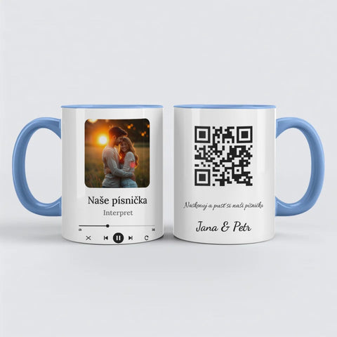 Hrnek s fotkou a QR kódem na vaši písničku - Hrnek (330ml), Modrý