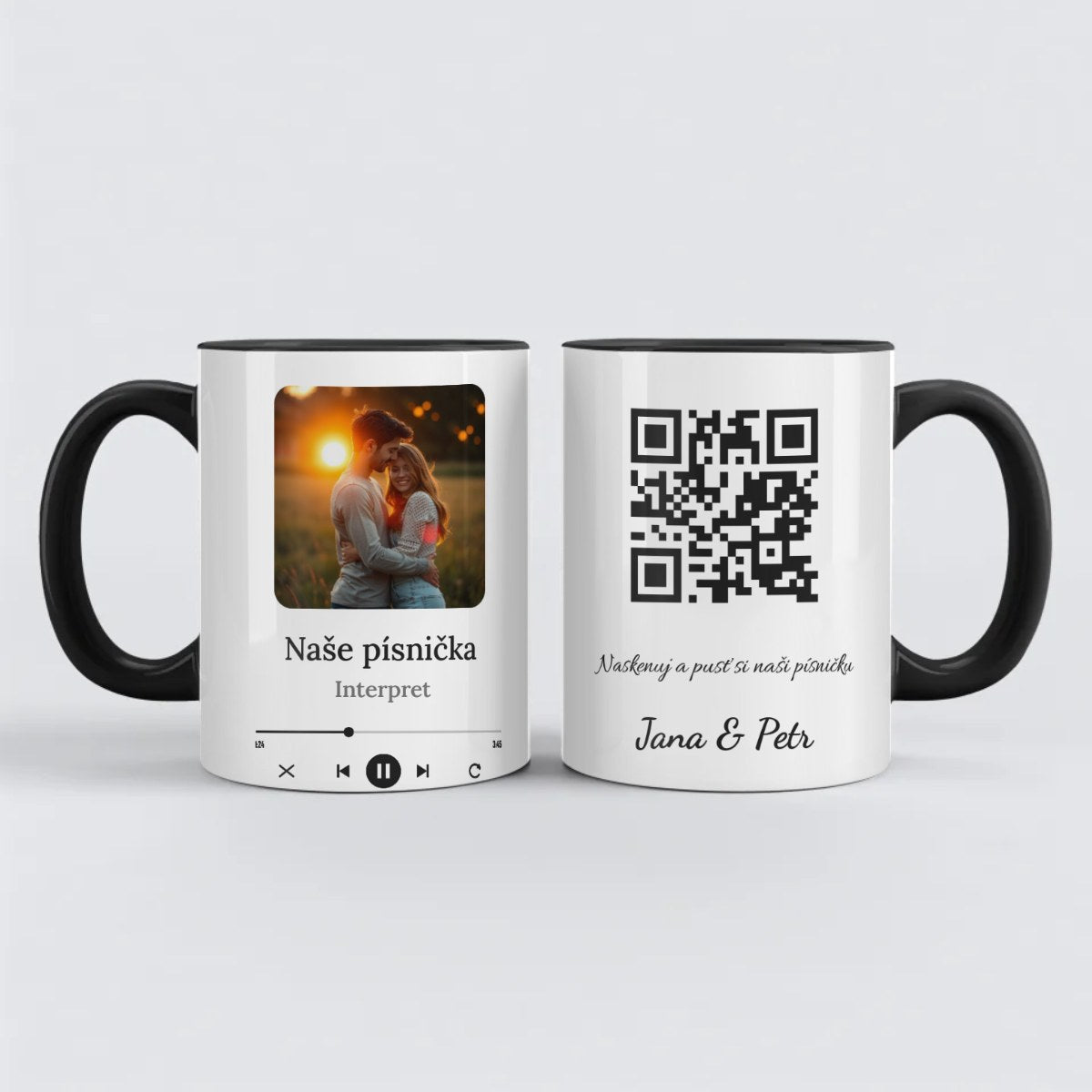Hrnek s fotkou a QR kódem na vaši písničku - Hrnek (330ml), Černý