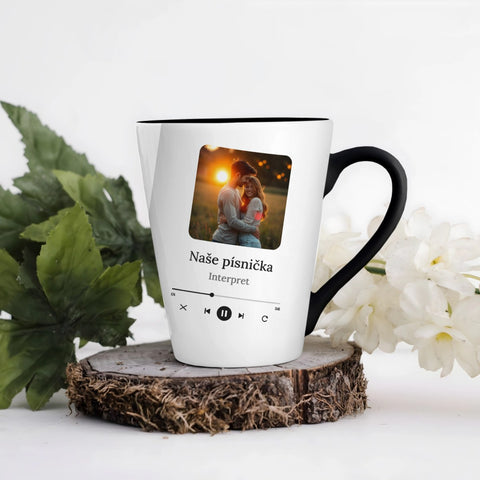 Hrnek s fotkou a QR kódem na vaši písničku - Latte Hrnek (300ml), Černý