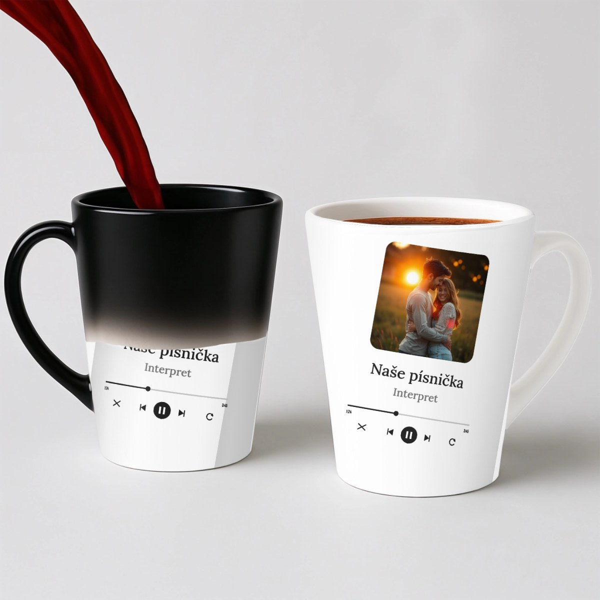 Hrnek s fotkou a QR kódem na vaši písničku - Latte Hrnek (300ml), Magický (měnící barvu)