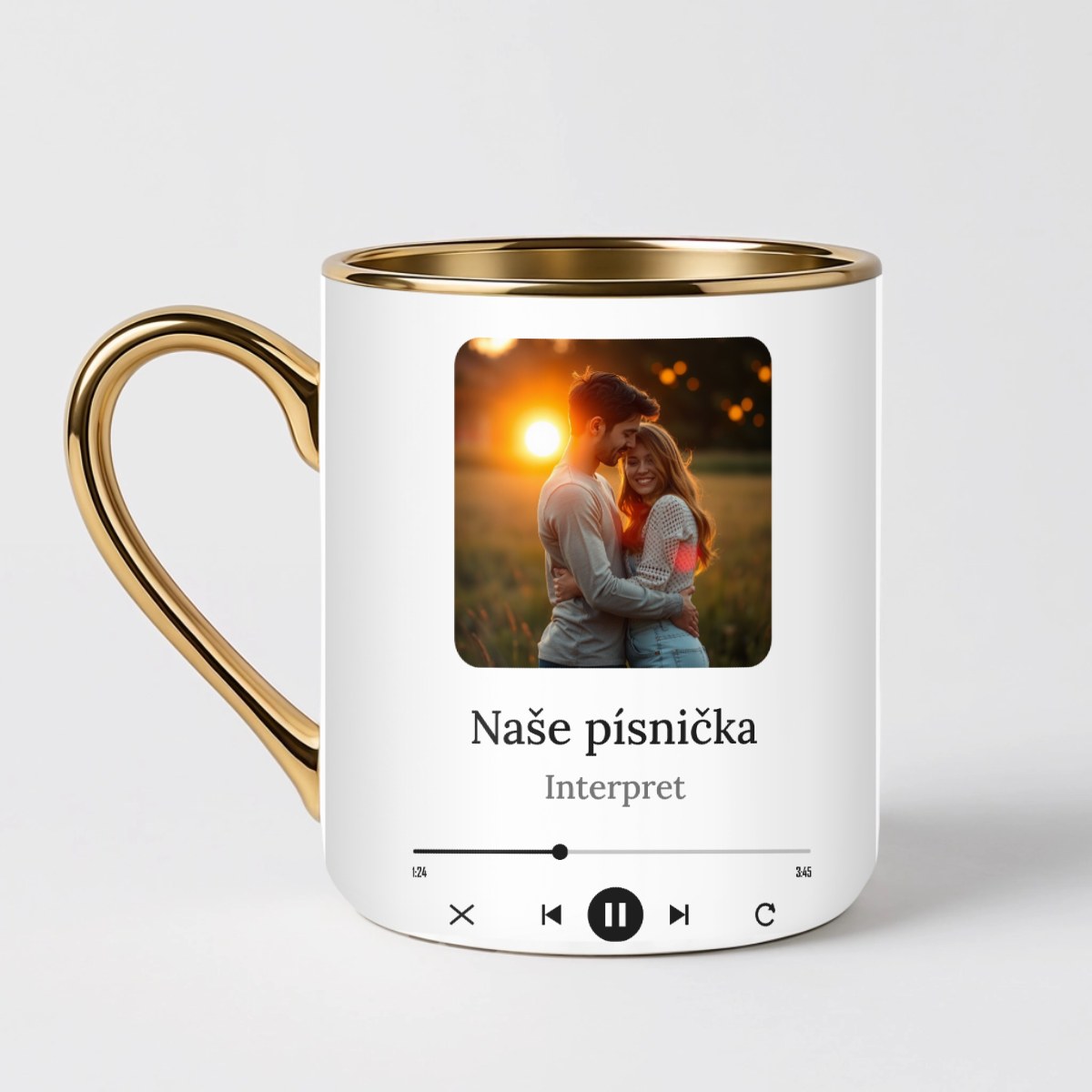 Hrnek s fotkou a QR kódem na vaši písničku - Elegantní hrnek (330ml), Bílý