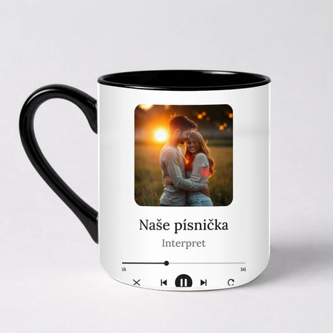 Hrnek s fotkou a QR kódem na vaši písničku - Elegantní hrnek (330ml), Černý