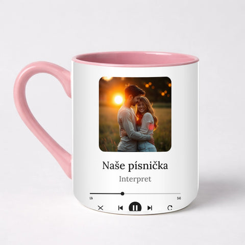 Hrnek s fotkou a QR kódem na vaši písničku - Elegantní hrnek (330ml), Růžový