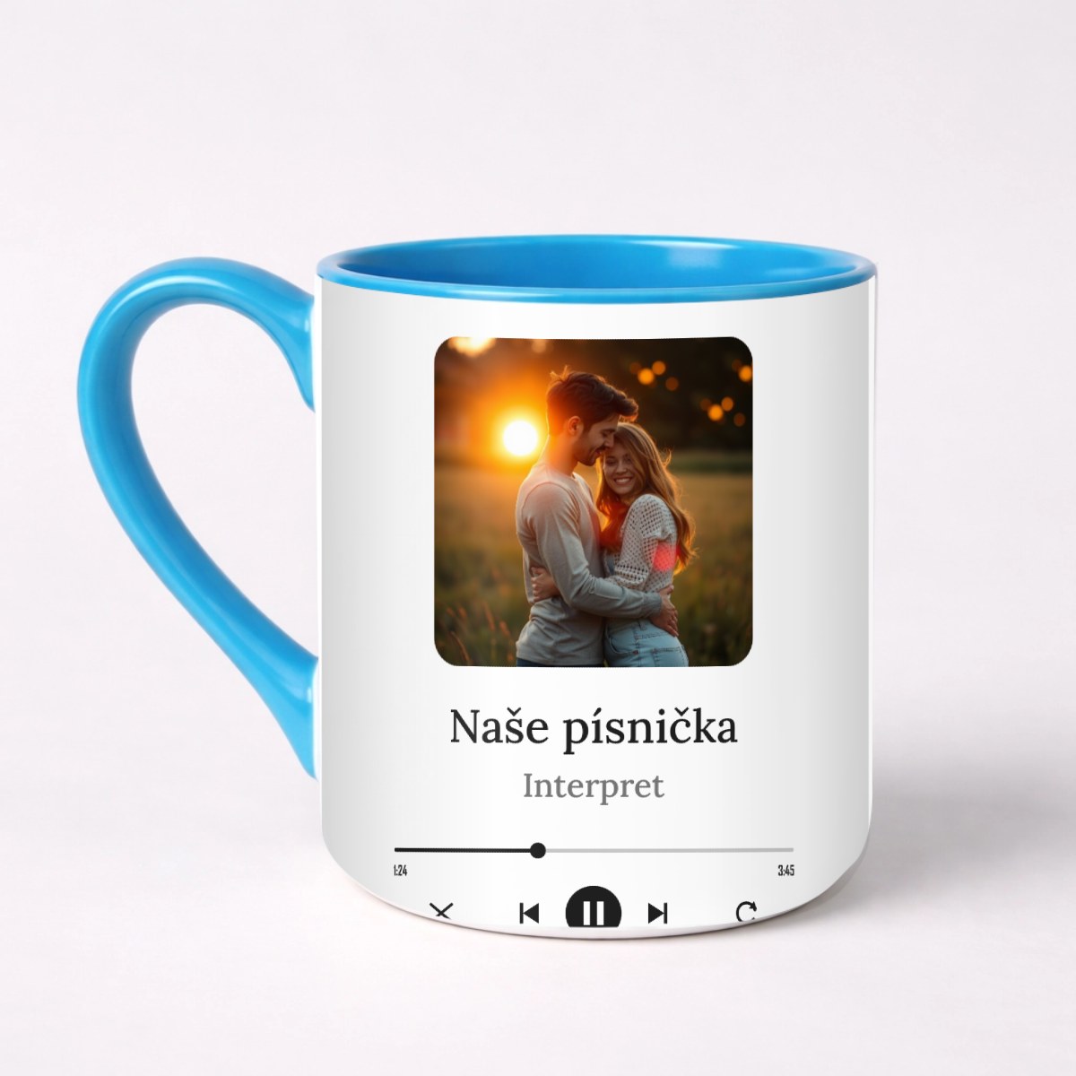 Hrnek s fotkou a QR kódem na vaši písničku - Elegantní hrnek (330ml), Modrý