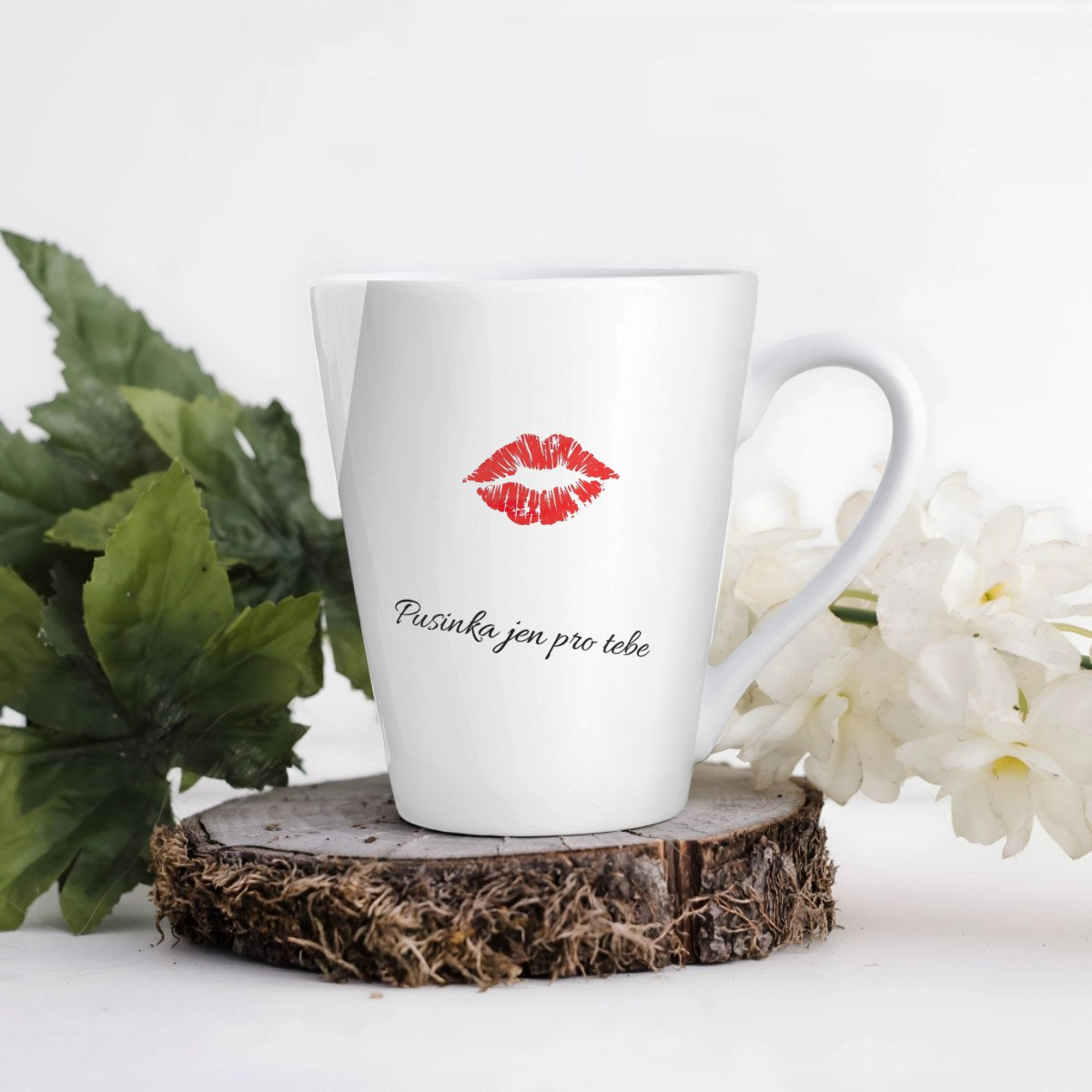 Hrnek s otiskem vašich rtů - Latte Hrnek (300ml), Bílý