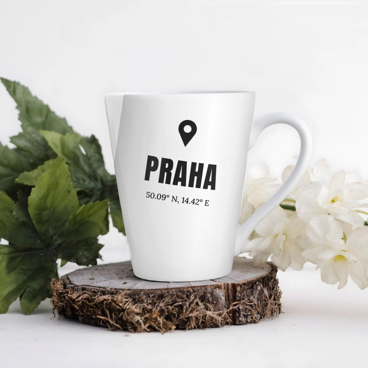 Hrnek se souřadnicemi místa - Latte Hrnek (300ml), Bílý