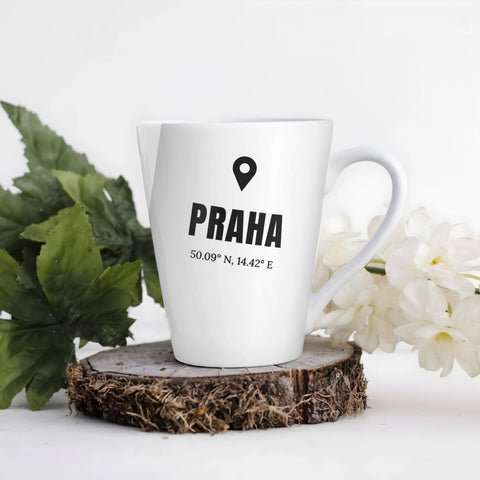 Hrnek se souřadnicemi místa - Latte Hrnek (300ml), Bílý