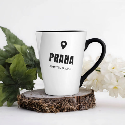 Hrnek se souřadnicemi místa - Latte Hrnek (300ml), Černý