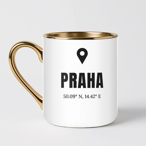 Hrnek se souřadnicemi místa - Elegantní hrnek (330ml), Zlatý